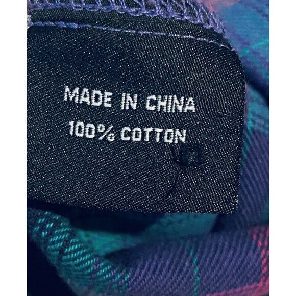 One 24 Rags Top Womens XXL Bright Plaid Flannel Fringe Hem Button Up Long Grunge - Picture 6 of 8